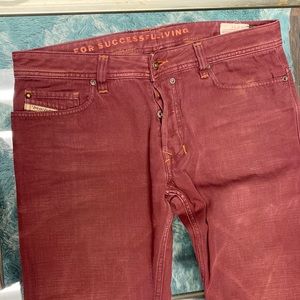 Diesel maroon jeans Button fly. Unique color.  “For Successful Living”